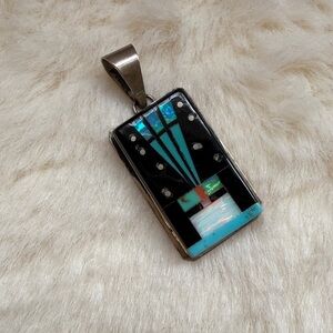 Navajo Artisan made Silver and stone inlay Pendant Necklace
